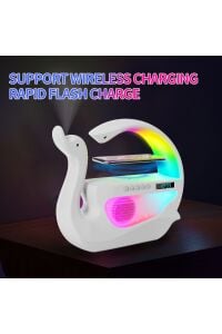 Kuğu Nemlendirici 6'sı 1 Arada RGB Işık Kablosuz Şarj Bluetooth Hoparlör