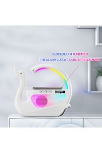 Kuğu Nemlendirici 6'sı 1 Arada RGB Işık Kablosuz Şarj Bluetooth Hoparlör