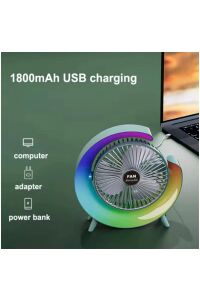 Masaüstü Vantilatör Usb Şarjlı Rgb Led Işıklı 3 Kademeli 180° Ayarlanabilir Soğutucu Fan Pembe Mavi