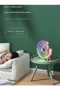 Masaüstü Vantilatör Usb Şarjlı Rgb Led Işıklı 3 Kademeli 180° Ayarlanabilir Soğutucu Fan Pembe Mavi