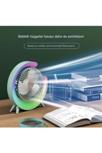 Masaüstü Vantilatör Usb Şarjlı Rgb Led Işıklı 3 Kademeli 180° Ayarlanabilir Soğutucu Fan