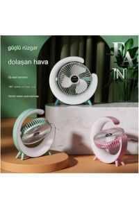 Masaüstü Vantilatör Usb Şarjlı Rgb Led Işıklı 3 Kademeli 180° Ayarlanabilir Soğutucu Fan