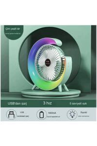 Masaüstü Vantilatör Usb Şarjlı Rgb Led Işıklı 3 Kademeli 180° Ayarlanabilir Soğutucu Fan Pembe