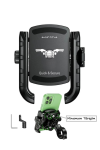 Motosiklet Profesyonel Telefon Tutucu Ayna ve Gidon Uyumlu Sıkmalı ve Mandallı 360 Derece Metal