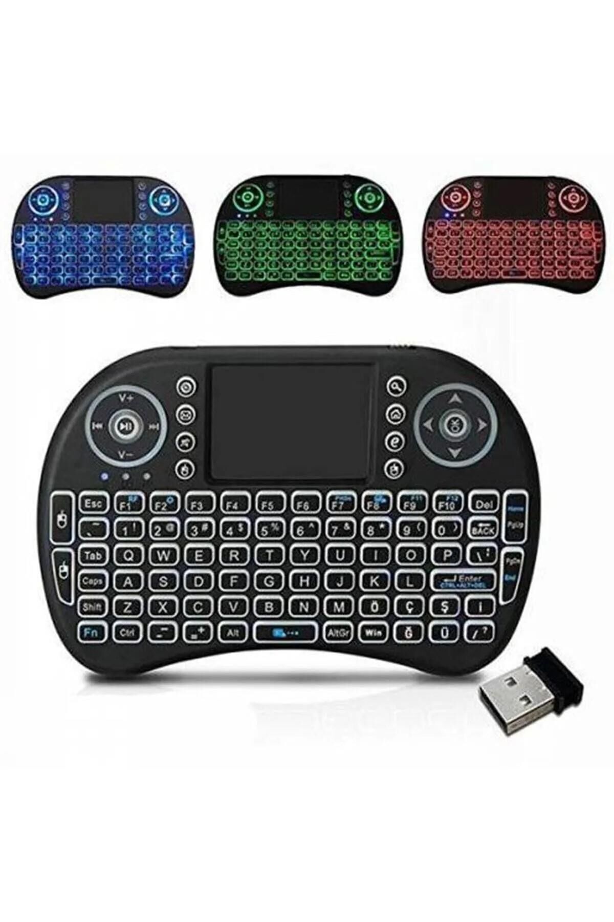 Işıklı Kablosuz Mini Klavye Tv Televizyon Ps3 ps4 ps5 Uyumlu Dokunmatik Mouse