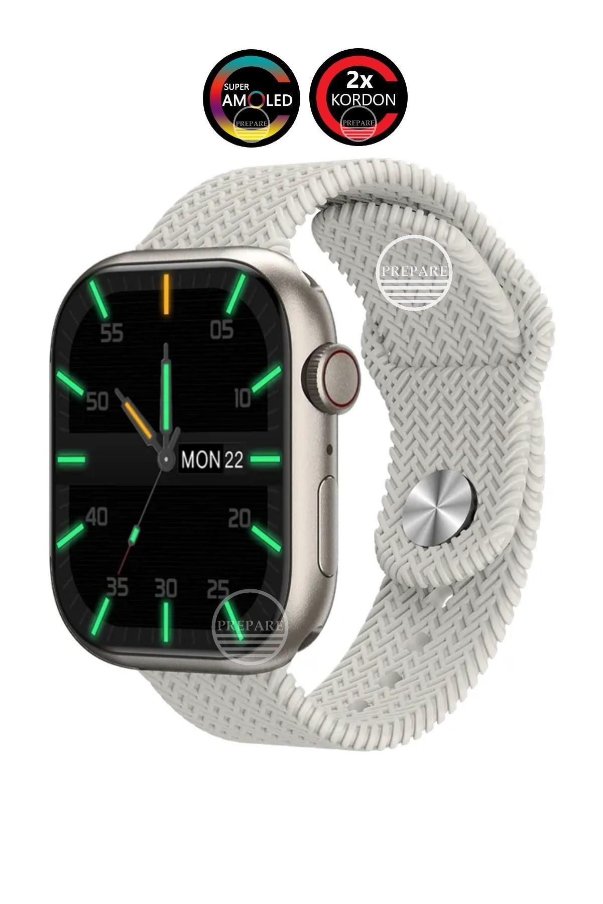 Watch 8 PR-9 Pro Amoled 45mm 1,9 inç Ekran Pusula Vidalı Kilitli Çift Kordon Akıllı Saat