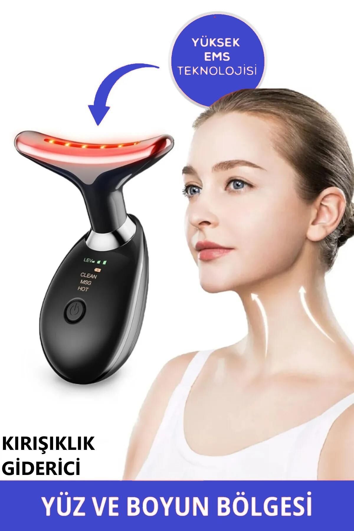 Boyun Ve Yüz Kırşıklık Giderici (Gıdık,Sarkma,Kırışıklık) 3 Proğramlı Ems Güzellik Cihazı 7 Renk Led