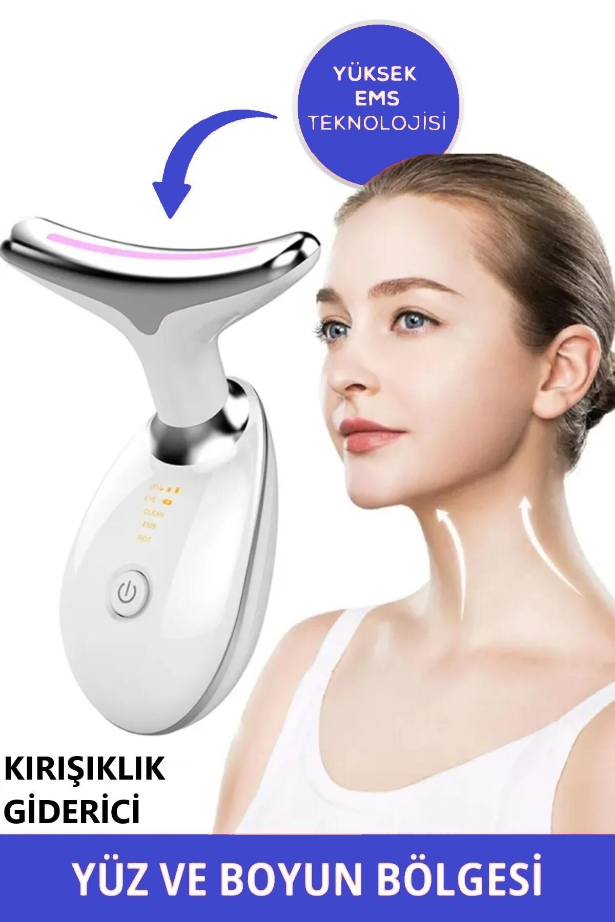 Boyun Ve Yüz Kırşıklık Giderici (Gıdık,Sarkma,Kırışıklık) 3 Proğramlı Ems Güzellik Cihazı 7 Renk Led Beyaz