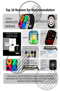 Watch 8 PR-9 Pro Amoled 45mm 1,9 inç Ekran Pusula Vidalı Kilitli Çift Kordon Akıllı Saat