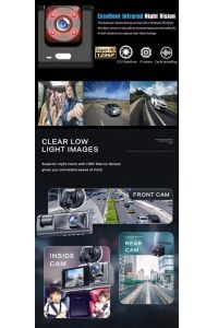 Araç Wi-fi Güvenli Sürüş Kamerası SHD Ön İç Arka 3 Kameralı G-sensör Mobil Uygulama İle Kolay İzleme