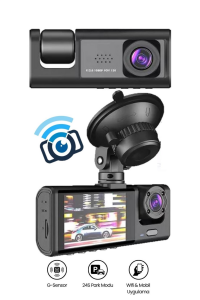 Araç İçi Wi-fi Güvenli Sürüş Kamerası SHD Ön İç 2 Kameralı G-sensör Mobil Uygulama İle Kolay İzleme