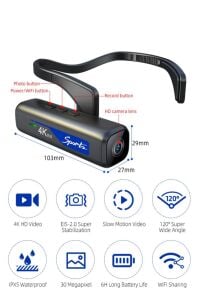 4K Ultra Super Hd 30Mp Wifi Uygulamalı Aksiyon Kafa Kamerası Jack ile Farklı Cisimlere Montaj İmkanı