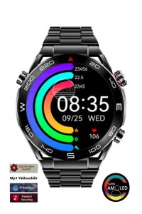 Smart Watch Pro D4 Amoled Akıllı Saat 2x Kordon Metal ve Deri 1.43inc Full HD Amoled Ekran Sesli Arama Bildirim Siyah