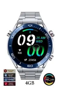 Full HD Amoled Ekran Pro Akıllı Saat Çelik ve Silikon Kordon App Market Müzik Yükleme Kulaklık Bağlama Gri