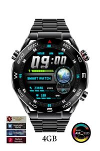 Full HD Amoled Ekran Pro Akıllı Saat Çelik ve Deri Kordon App Market Müzik Yükleme Kulaklık Bağlama Siyah
