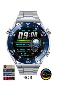 Full HD Amoled Ekran Pro Akıllı Saat Çelik ve Deri Kordon App Market Müzik Yükleme Kulaklık Bağlama Gri