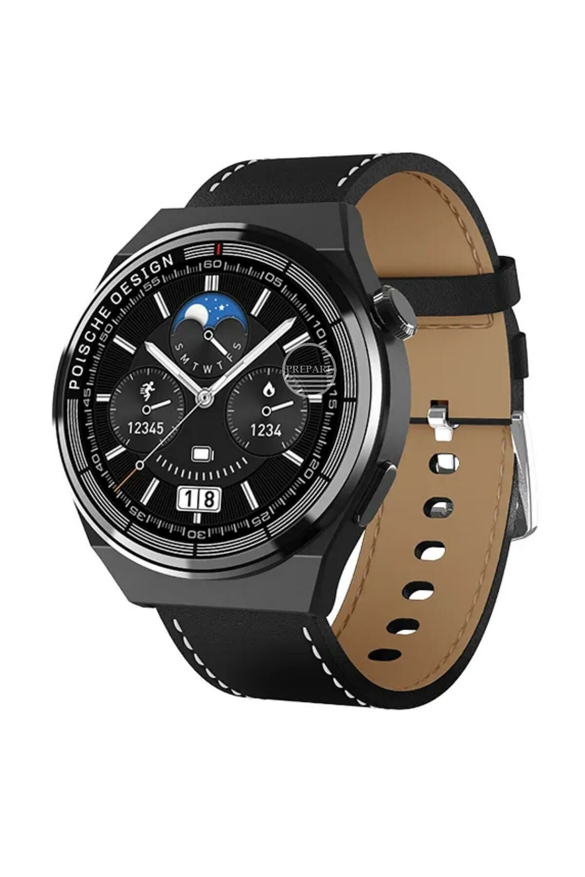Smart Watch 3GT MAX 1.45 inç P Design Siri Nfc Bluetooth Antrasit Siyah Akıllı Saat 3 Kordonlu