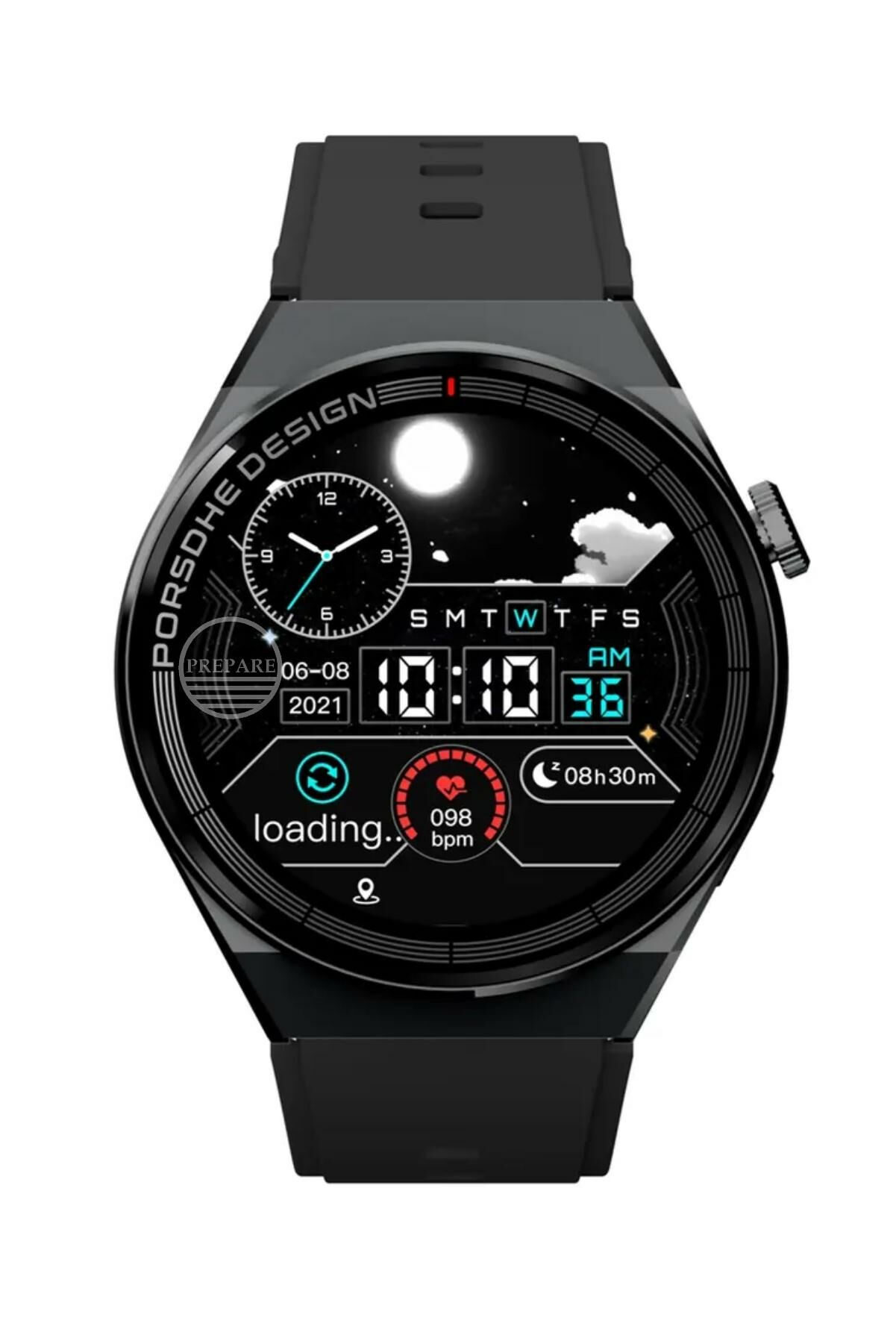 3GT MAX Smart Watch 1.45 inç P Design Siri Nfc Bluetooth Antrasit Siyah Akıllı Saat 3 Kordonlu