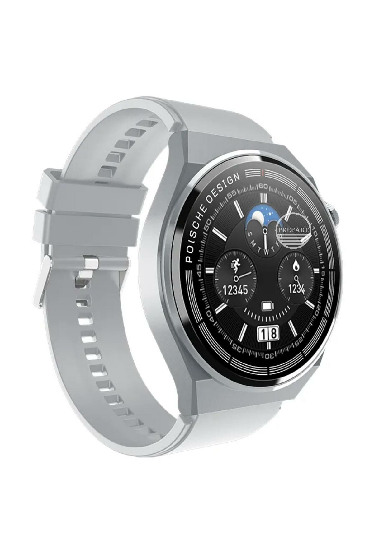 3GT MAX Smart Watch 1.45 inç P Design Siri Nfc Bluetooth Gümüş Gri Akıllı Saat 3x Kordon
