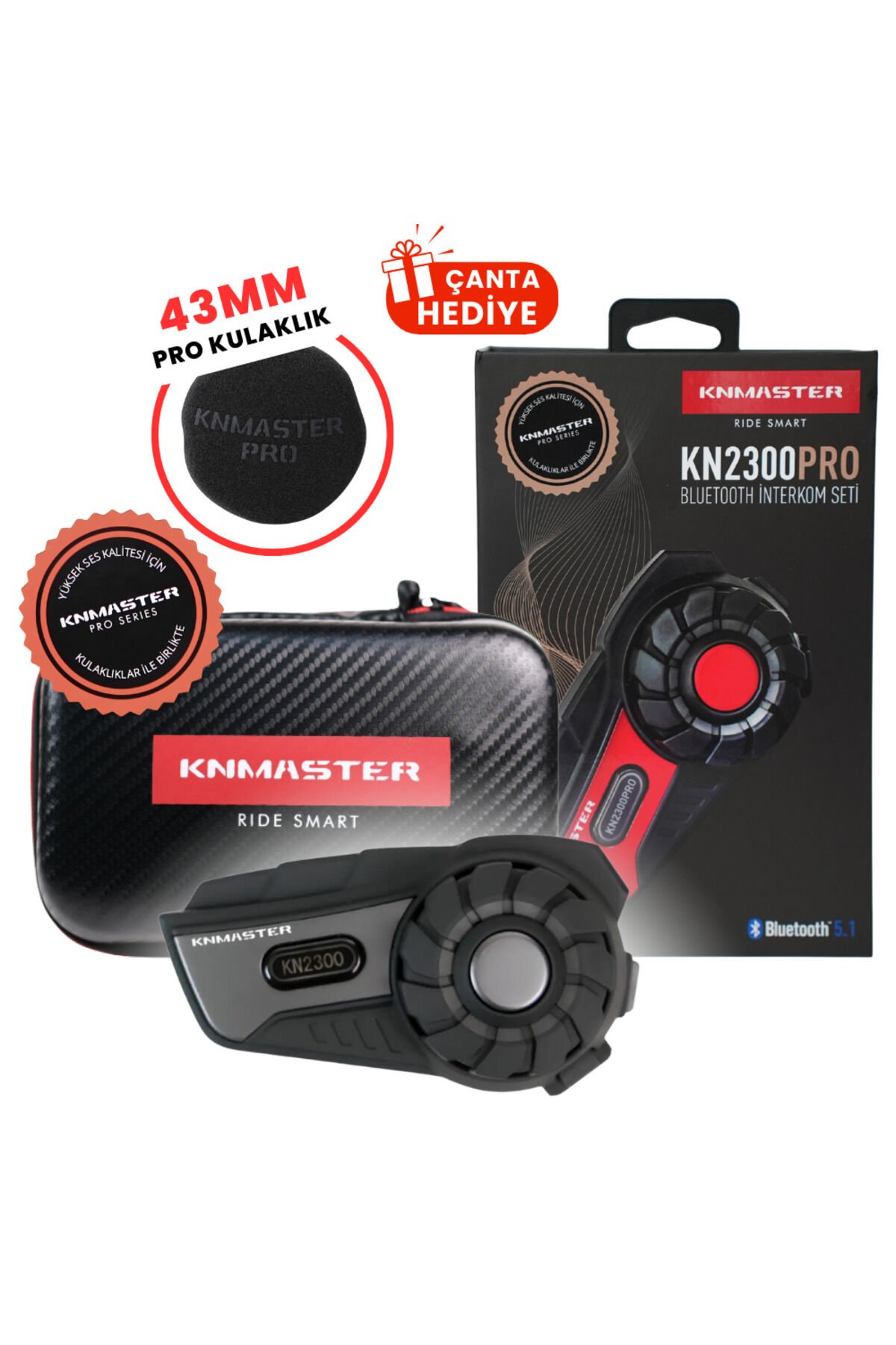 KN2300 Motosiklet Kask İnterkom Bluetooth Intercom Kulaklık Seti Gri