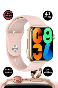 Mini Watch 9 Amoled Ekran 41mm Akıllı Saat +2 Kordon ve Bileklik + Kılıf Hediyeli Altın