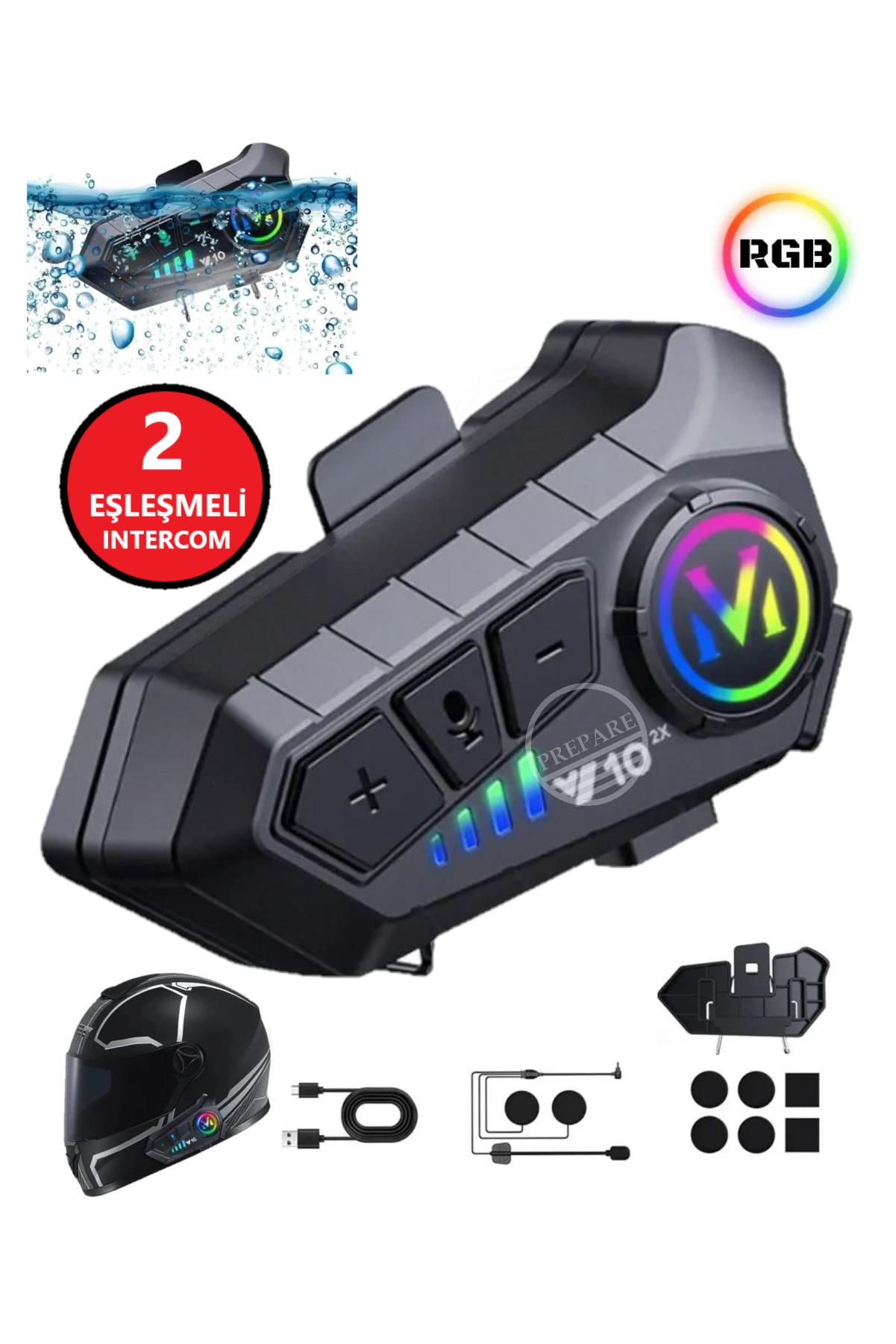 300 Mt Intercom 2 Eşleşmeli Kask Kulaklık Y-10PR Su Geçirmez Bluetooth Motosiklet Intercom Kulaklık