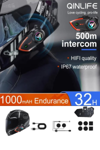 500 Mt Intercom 2 Eşleşmeli Kask Kulaklık Y-80PR Su Geçirmez Bluetooth Motosiklet Intercom Kulaklık