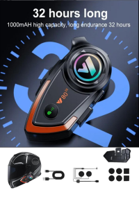 500 Mt Intercom 2 Eşleşmeli Kask Kulaklık Y-80PR Su Geçirmez Bluetooth Motosiklet Intercom Kulaklık
