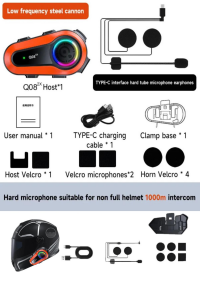 1000 Mt Intercom 2 Eşleşmeli Kask Kulaklık Q-08 Su Geçirmez Bluetooth Motosiklet Intercom Kulaklık