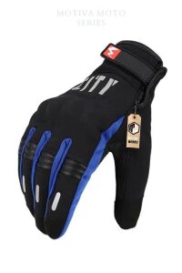 Softshell Kışlık Motosiklet Eldiveni Reflektörlü Gizli Korumalı City Mavi