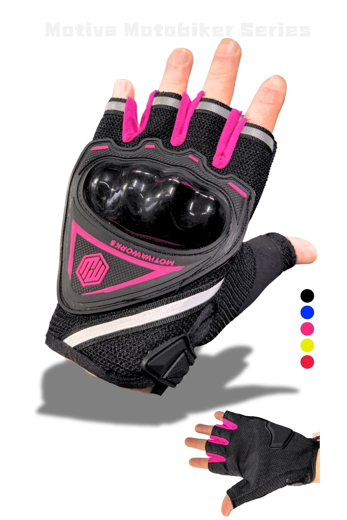 Pembe Kısa Yarım Parmak Kadın Motosiklet Eldiveni PRMW120P