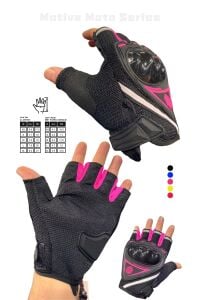 Pembe Kısa Yarım Parmak Kadın Motosiklet Eldiveni PRMW120P