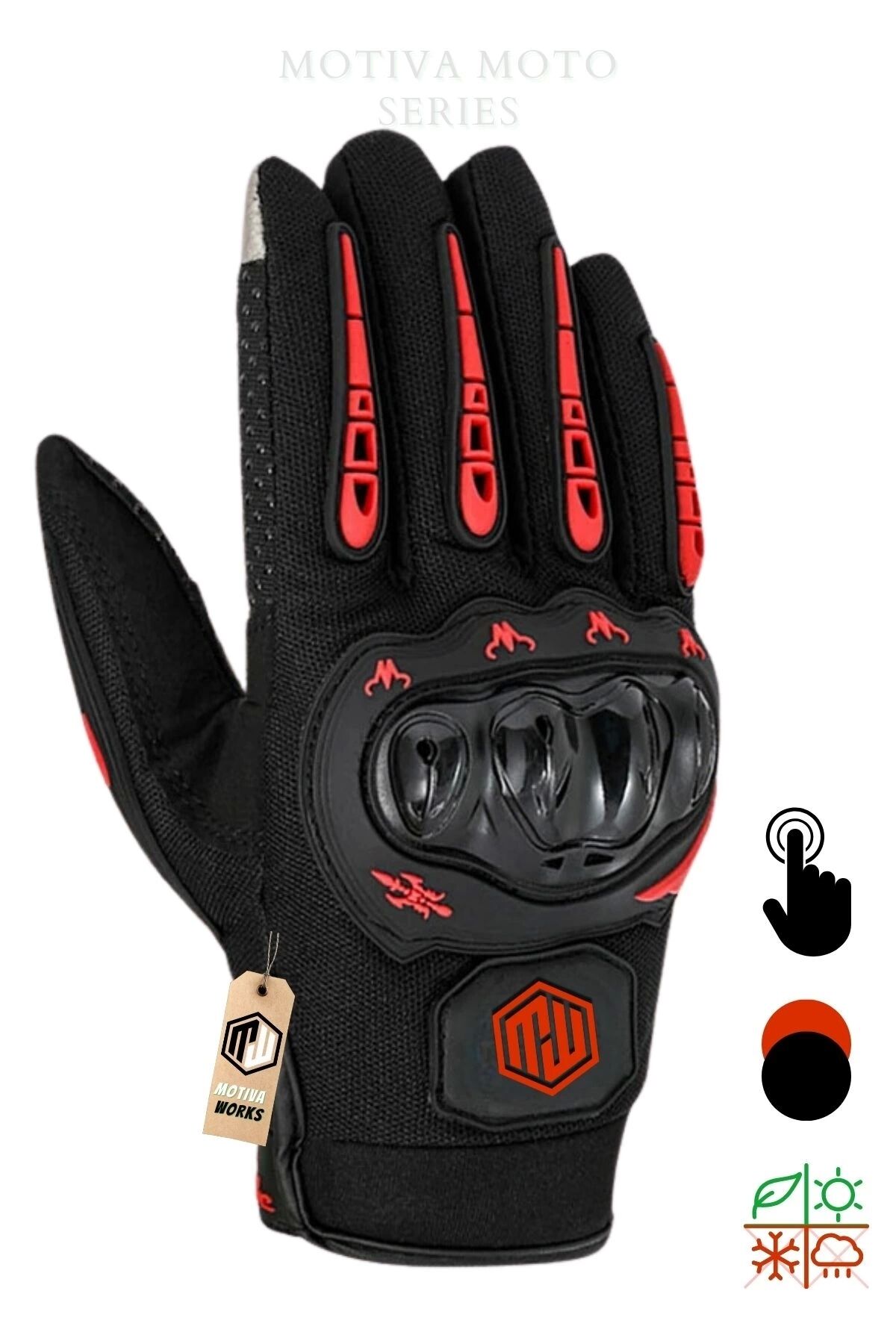 Works Sword Kırmızı Motosiklet Eldiveni Dokunmatik M313R