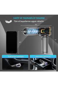 Kablosuz Araç İçi Süpürge 20.000PA Basınçlı Üfleme ve Çekme Süpürgesi 12 Parçalı Temizleme Set Siyah