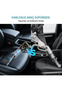 Kablosuz Araç İçi Süpürge 20.000PA Basınçlı Üfleme ve Çekme Süpürgesi 12 Parçalı Temizleme Seti Gri