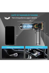 Kablosuz Araç İçi Süpürge 20.000PA Basınçlı Üfleme ve Çekme Süpürgesi 12 Parçalı Temizleme Seti Gri