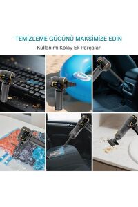 Kablosuz Araç İçi Süpürge 20.000PA Basınçlı Üfleme ve Çekme Süpürgesi 12 Parçalı Temizleme Seti Gri