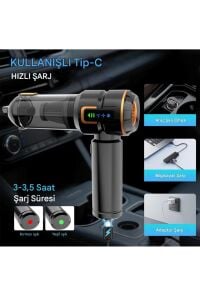 Kablosuz Araç İçi Süpürge 20.000PA Basınçlı Üfleme ve Çekme Süpürgesi 12 Parçalı Temizleme Seti Gri