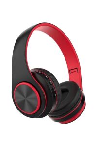 Bluetooth Kulaklık Radyolu Aux Girişli Hafıza Kartlı Kulak Üstü Bluetooth Kulaklık Siyah Kırmızı