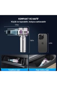 Araç İçi Süpürge 20.000PA Basınçlı Üfleme ve Çekme Süpürgesi 12 Parçalı Araç Temizleme Seti Gri