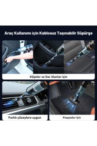Araç İçi Süpürge 20.000PA Basınçlı Üfleme ve Çekme Süpürgesi 12 Parçalı Araç Temizleme Seti Gri