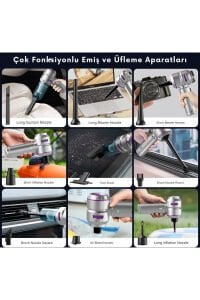 Araç İçi Süpürge 20.000PA Basınçlı Üfleme ve Çekme Süpürgesi 12 Parçalı Araç Temizleme Seti Gri