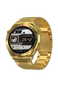 Watch Business Max 4D Akıllı Saat x3 Kordonlu Metal Deri Silikon 49''mm IP67 Full HD Ekran Sesli Arama NFC Altın