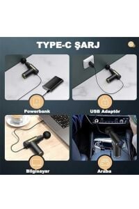 Masaj Aleti Kas Masaj Tabancası Type C Şarjlı Masaj Aleti 4 Farklı Masaj Başlığı Darbeli Titreşimli
